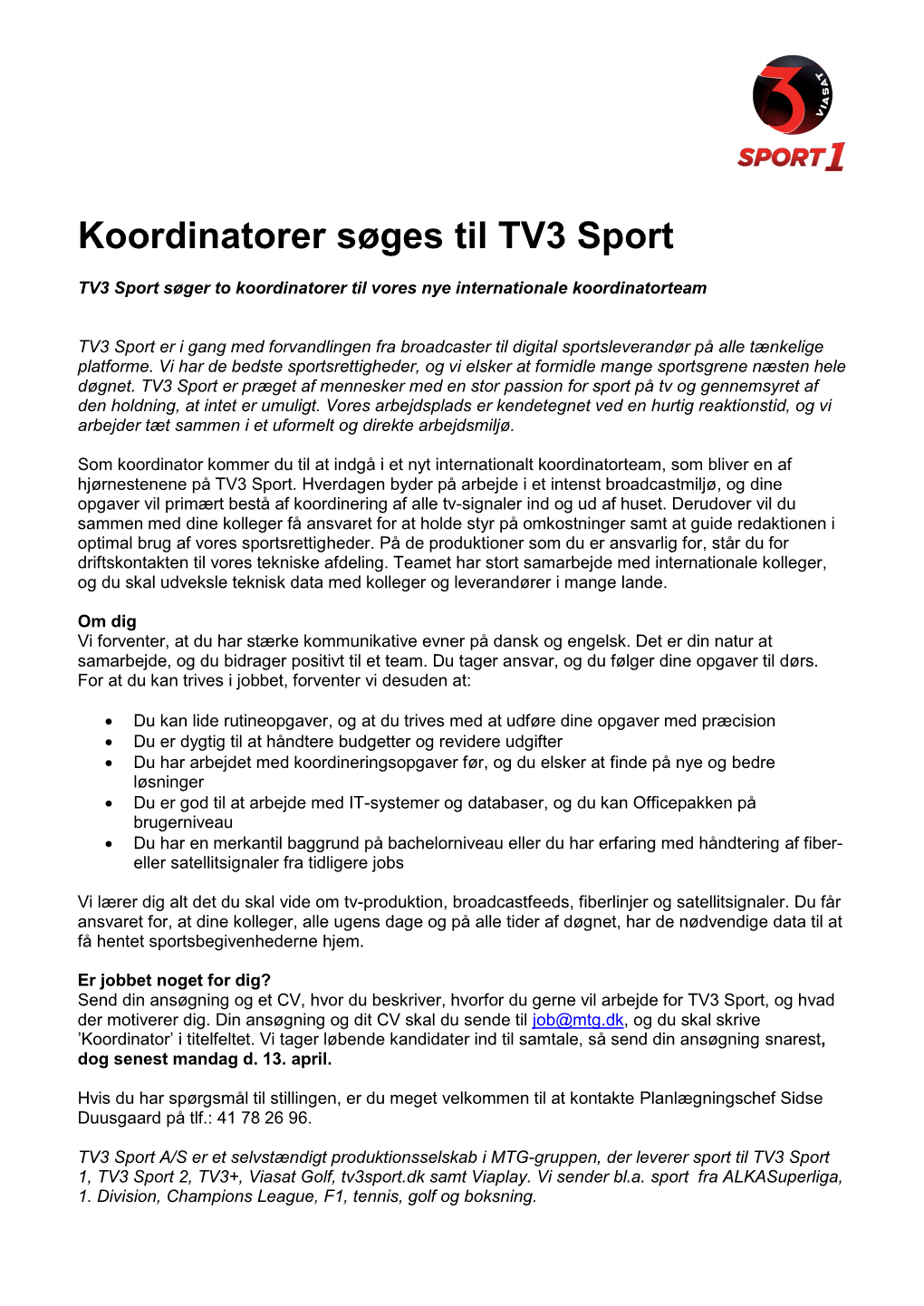 Koordinatorer Søges Til TV3 Sport