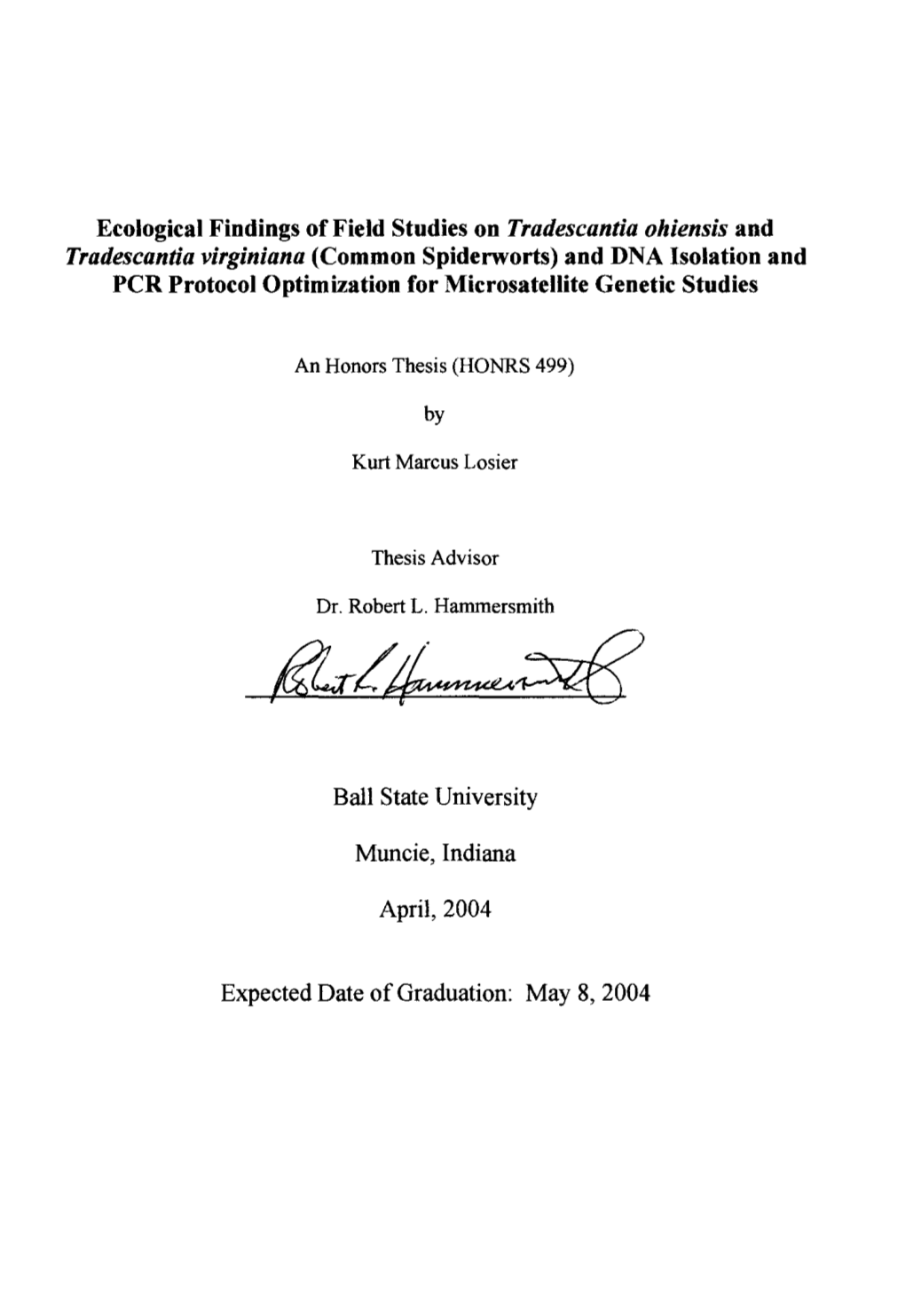 Ecological Findings of Field Studies on Tradescantia Ohiensis And