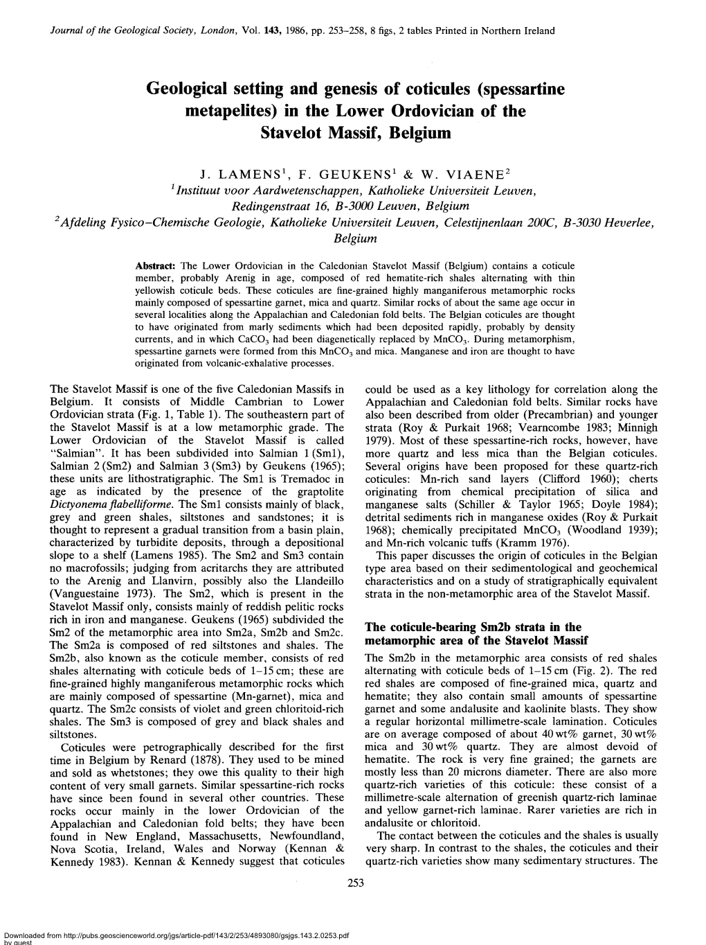 Geological Setting and Genesis of Coticules (Spessartine Metapelites) in the Lower Ordovician of the Stavelot Massif, Belgium