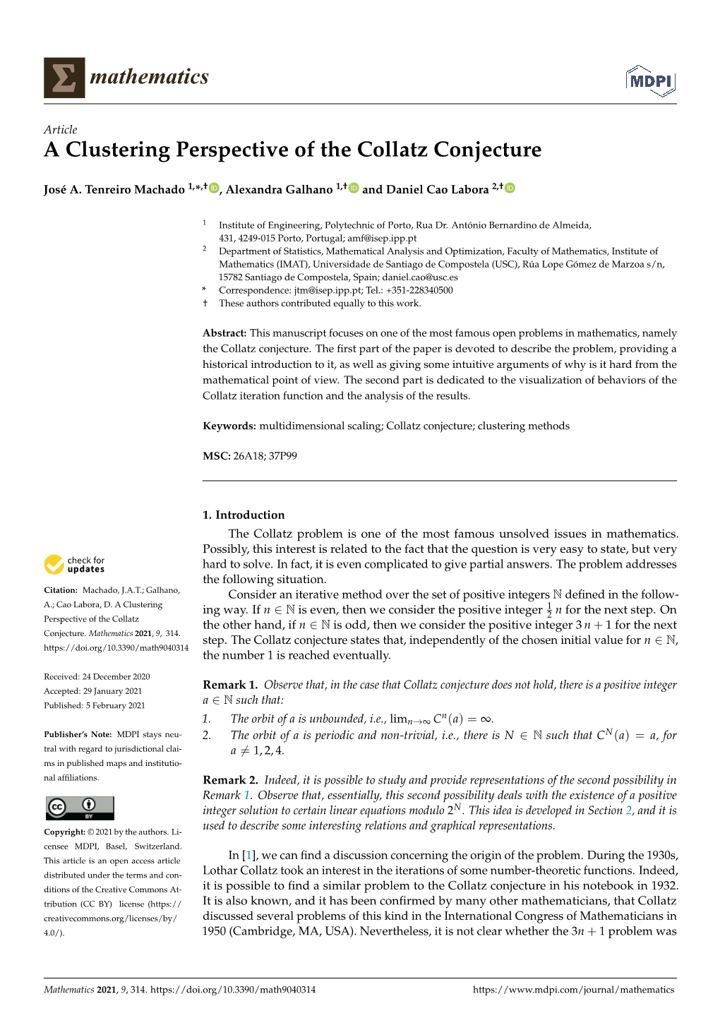 A Clustering Perspective of the Collatz Conjecture