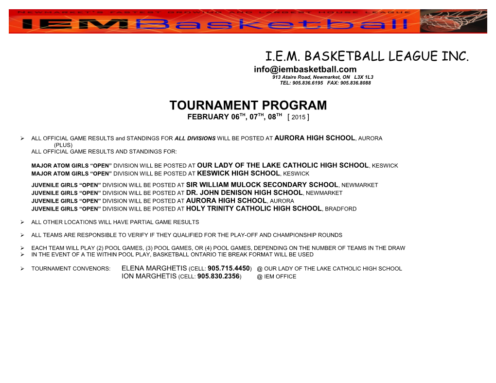 I.E.M. Basketball League Inc