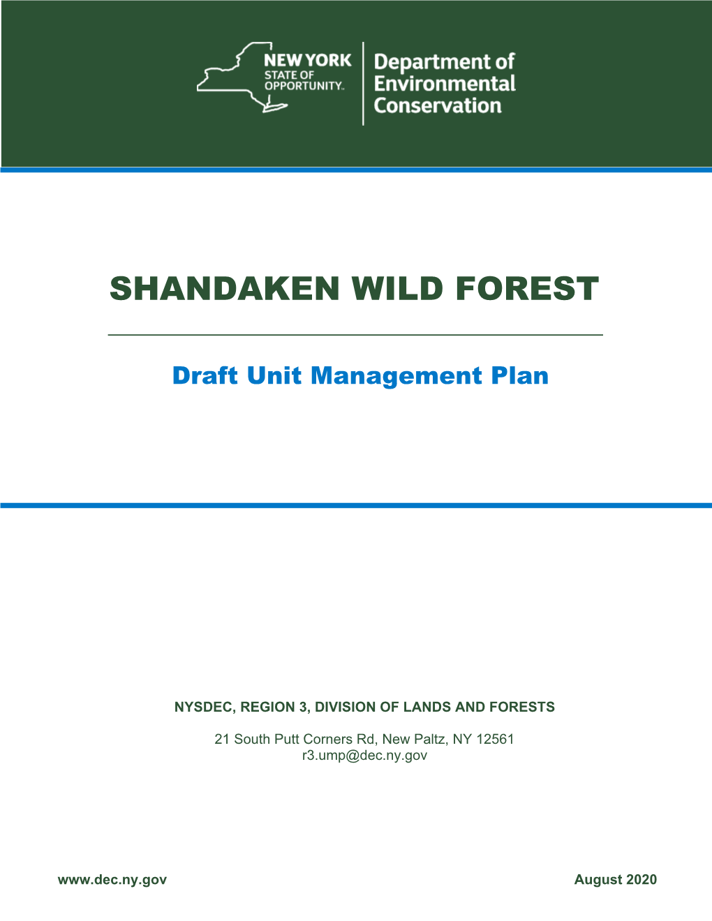 Shandaken Wild Forest Unit Management Plan