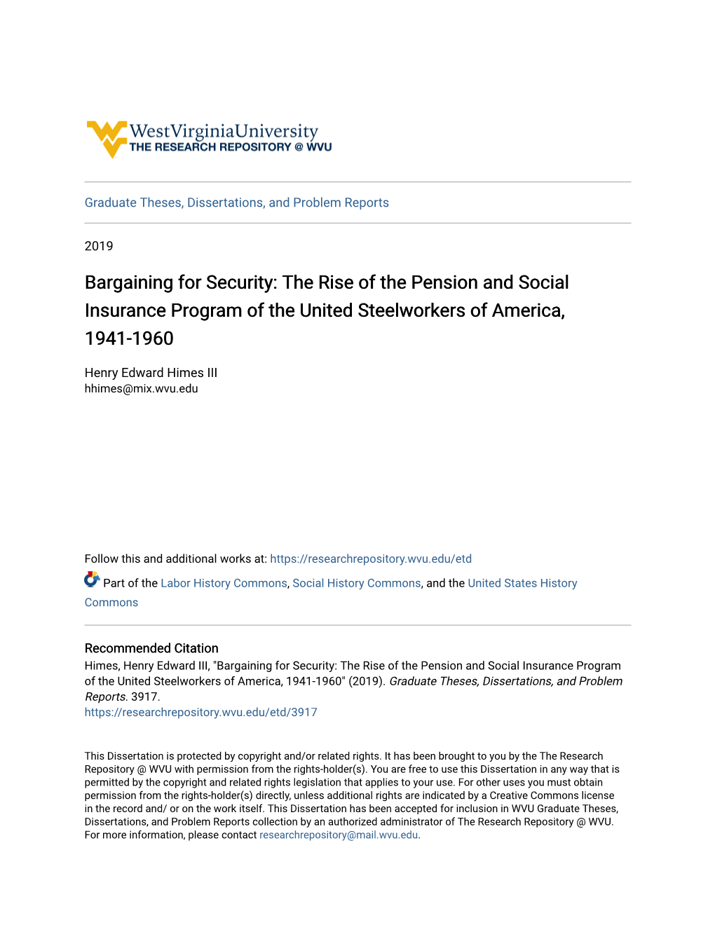 The Rise of the Pension and Social Insurance Program of the United Steelworkers of America, 1941-1960