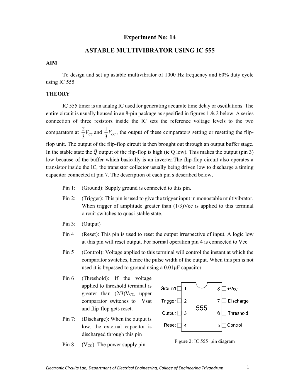 Experiment No: 14 ASTABLE MULTIVIBRATOR USING IC