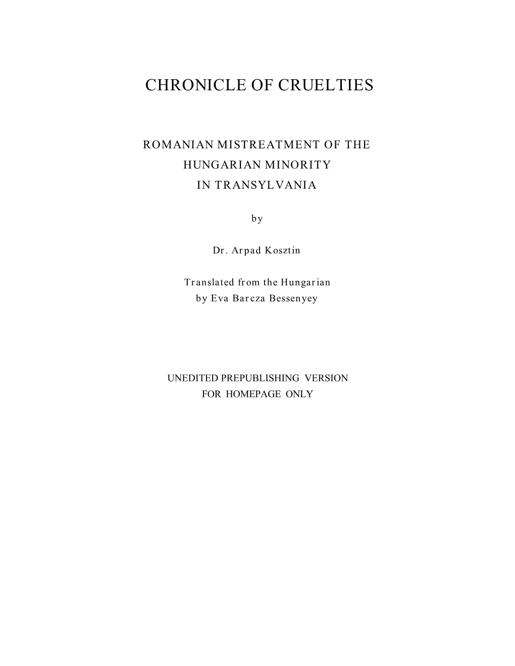 Chronicle of Cruelties