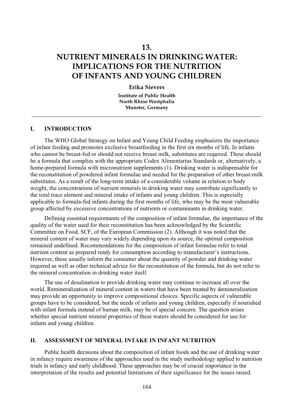 13. Nutrient Minerals in Drinking Water: Implications for the Nutrition