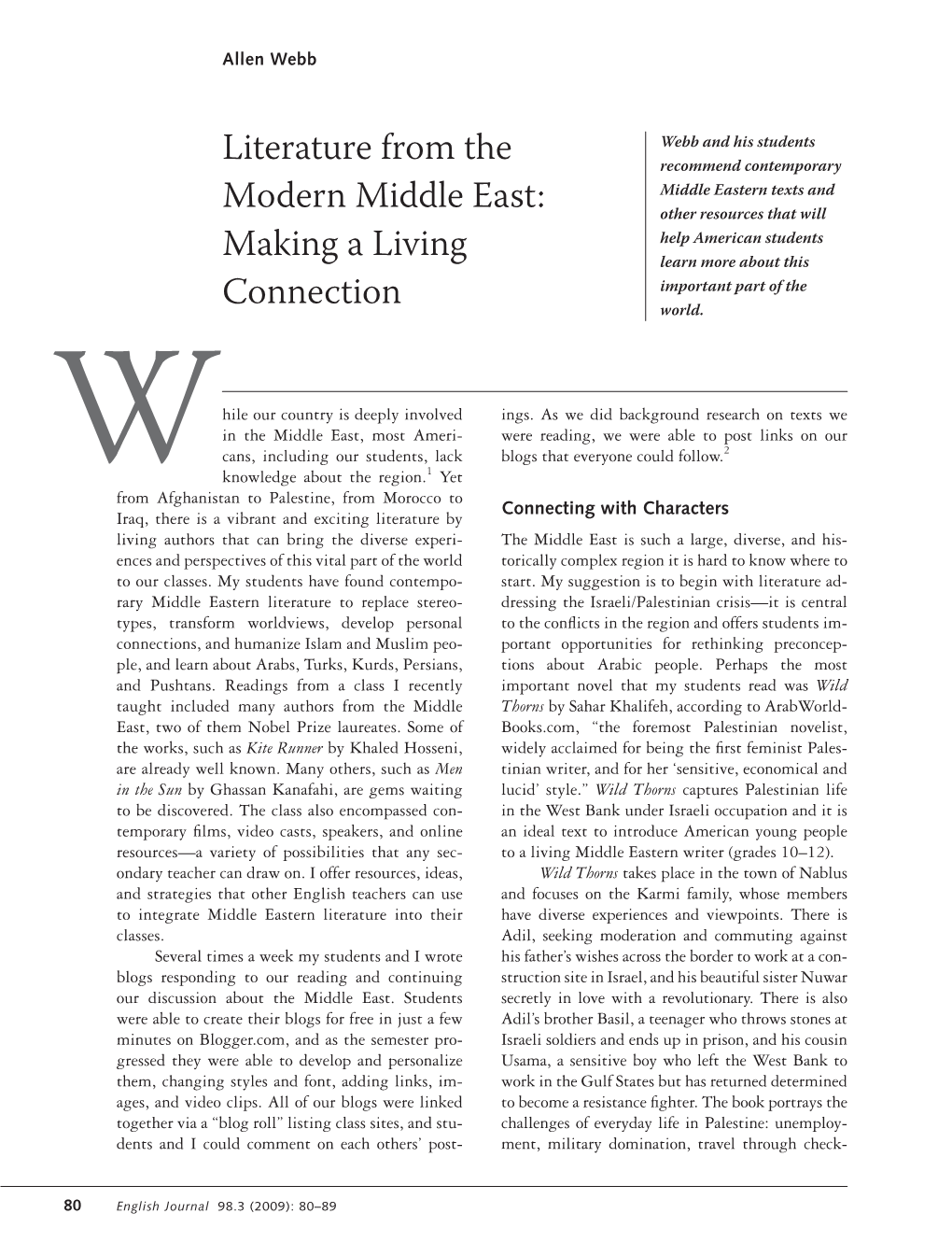 Literature from the Modern Middle East: Making a Living Connection