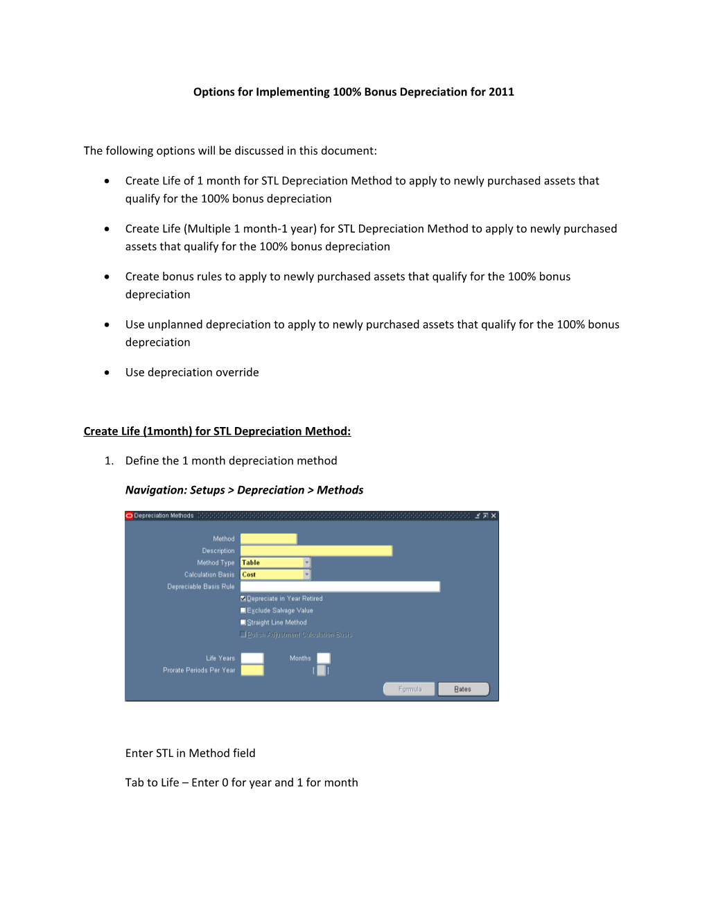 Options for Implementing 100% Bonus Depreciation for 2011