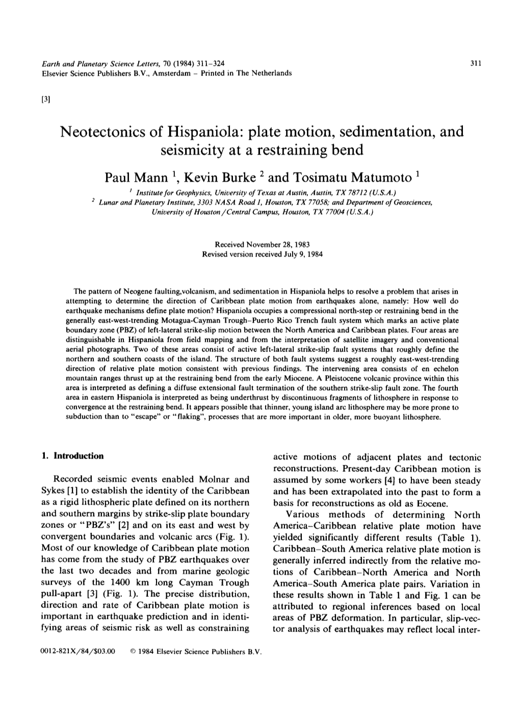 Plate Motion, Sedimentation, and Seismicity at a Restraining Bend