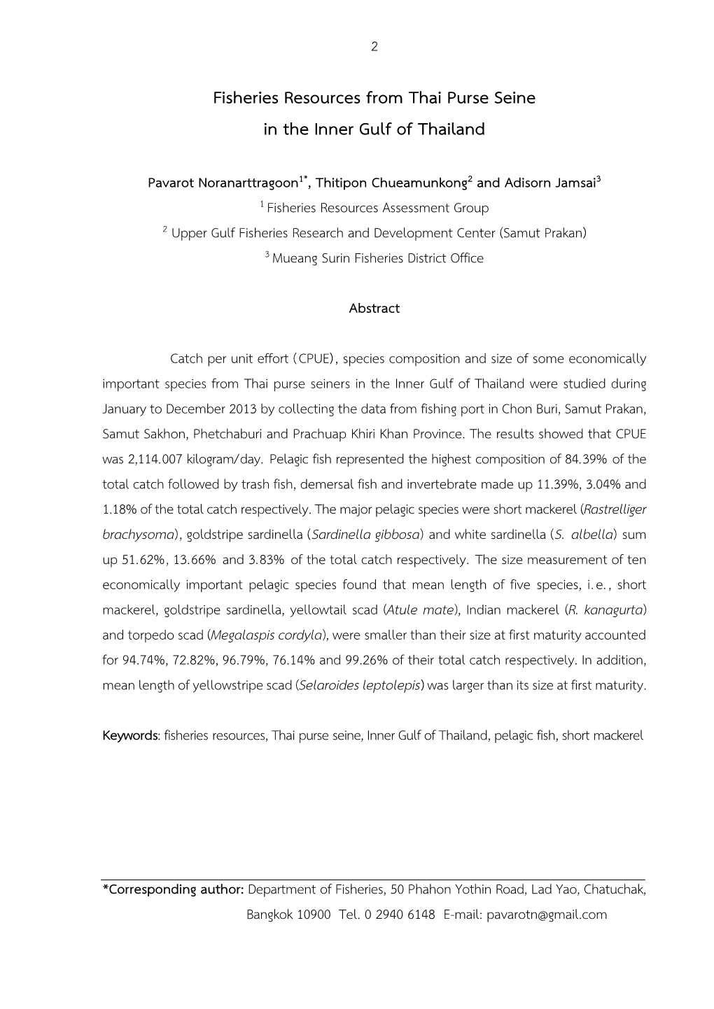 Fisheries Resources from Thai Purse Seine in the Inner Gulf of Thailand