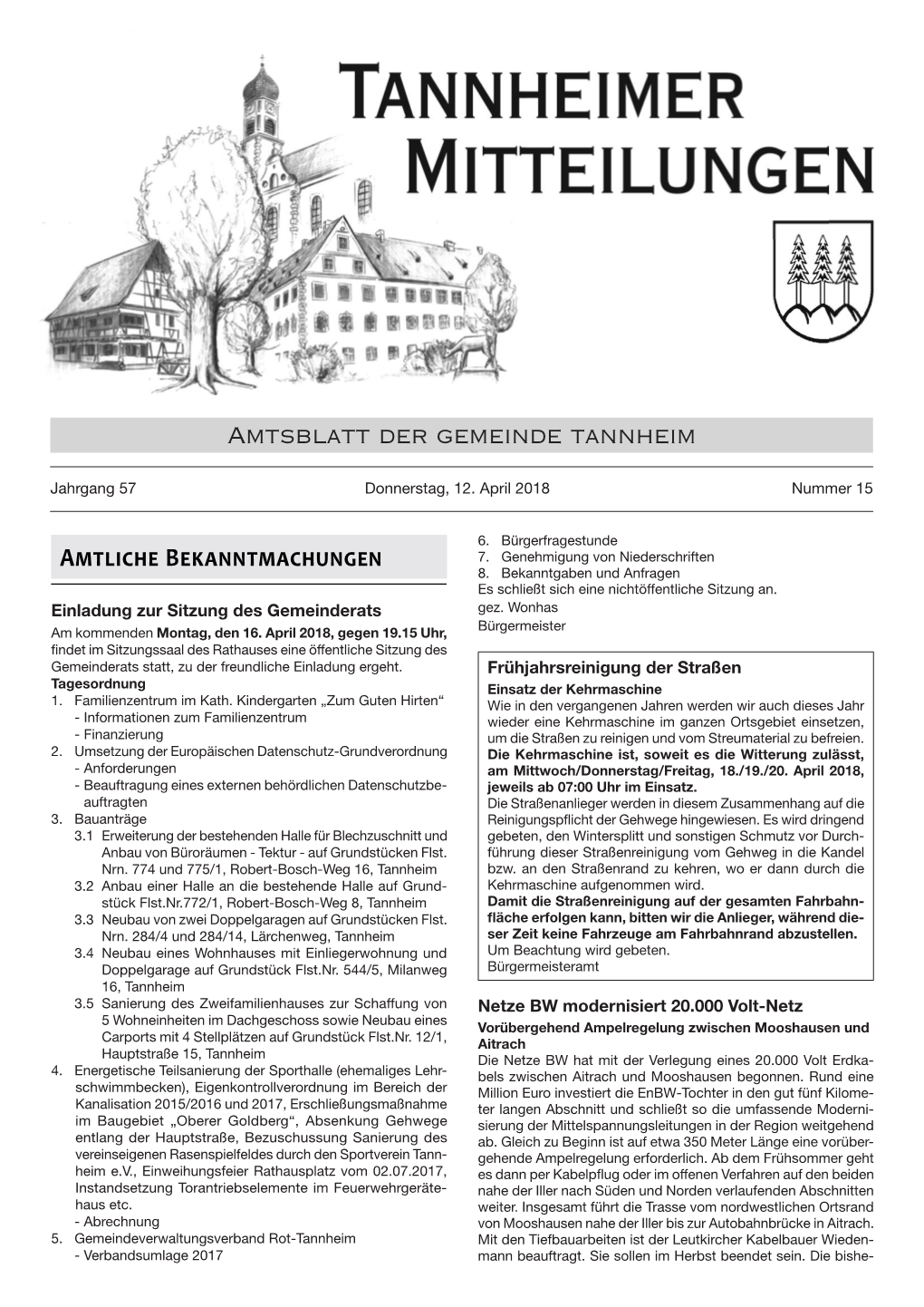 Amtsblatt Der Gemeinde Tannheim