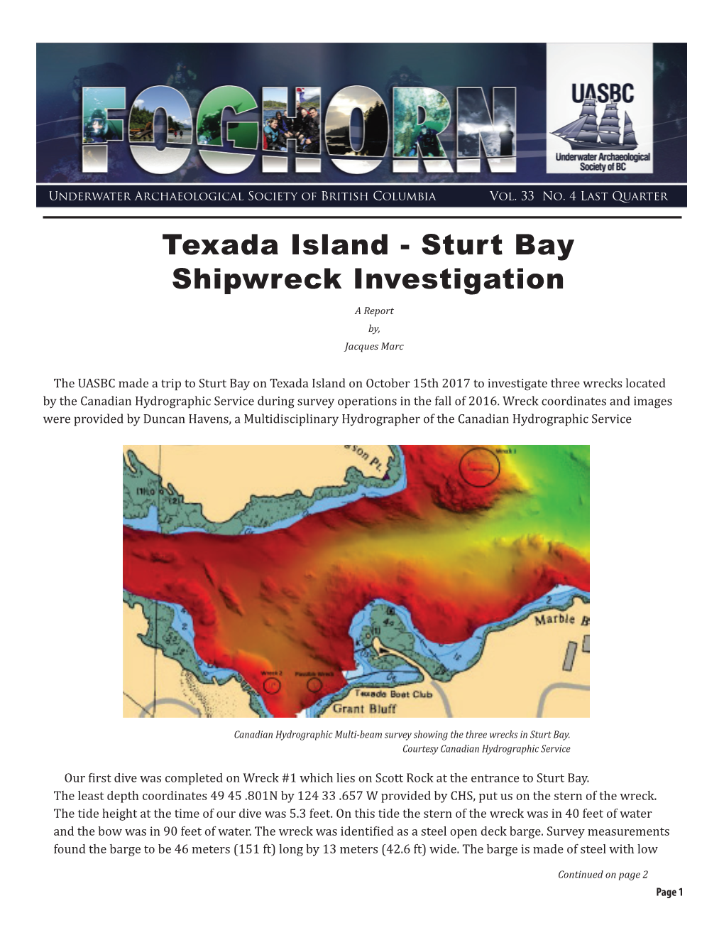 Texada Island - Sturt Bay Shipwreck Investigation a Report By, Jacques Marc