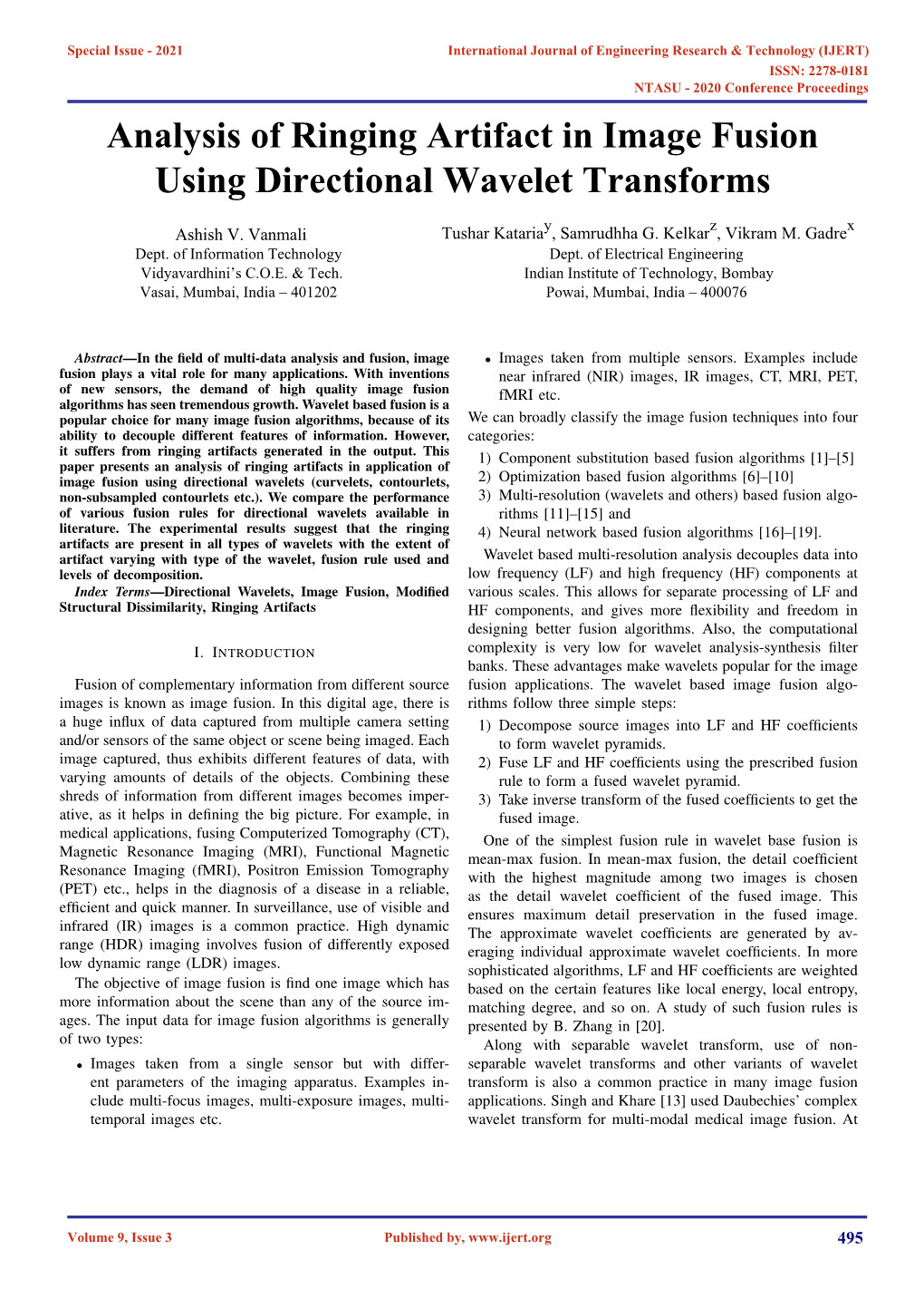 Analysis of Ringing Artifact in Image Fusion Using Directional Wavelet