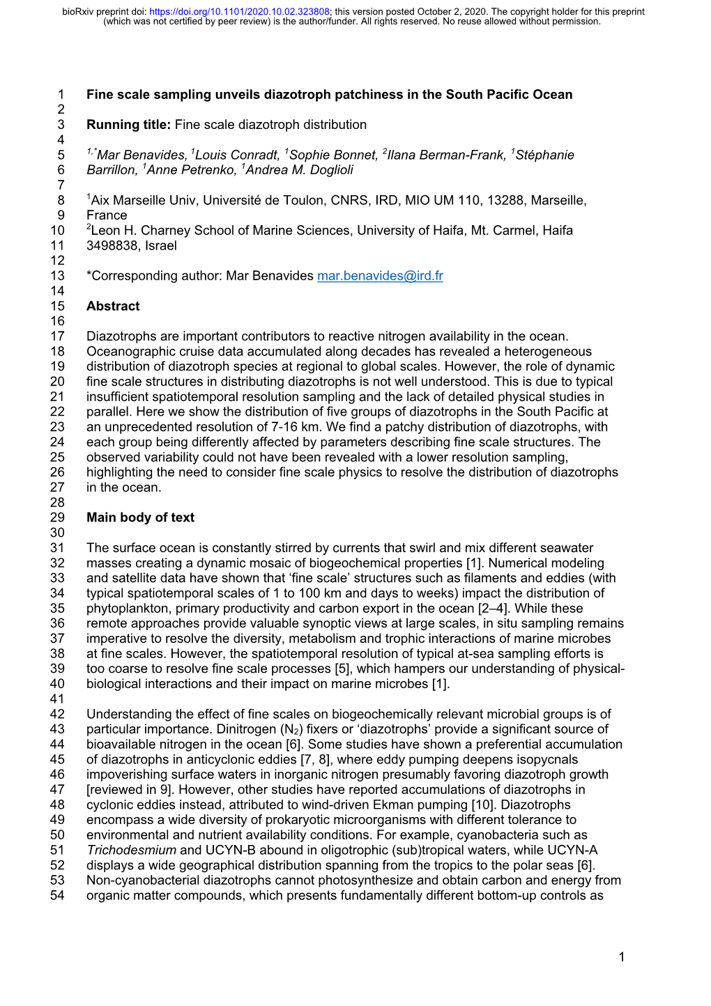 Fine Scale Sampling Unveils Diazotroph Patchiness in the South