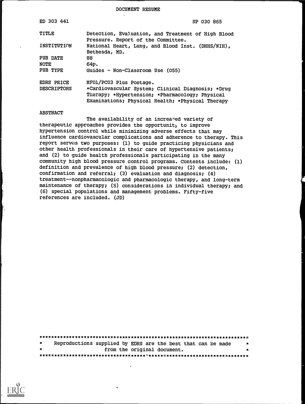 DOCUMENT RESUME ED 303 441 SP 030 865 TITLE Detection