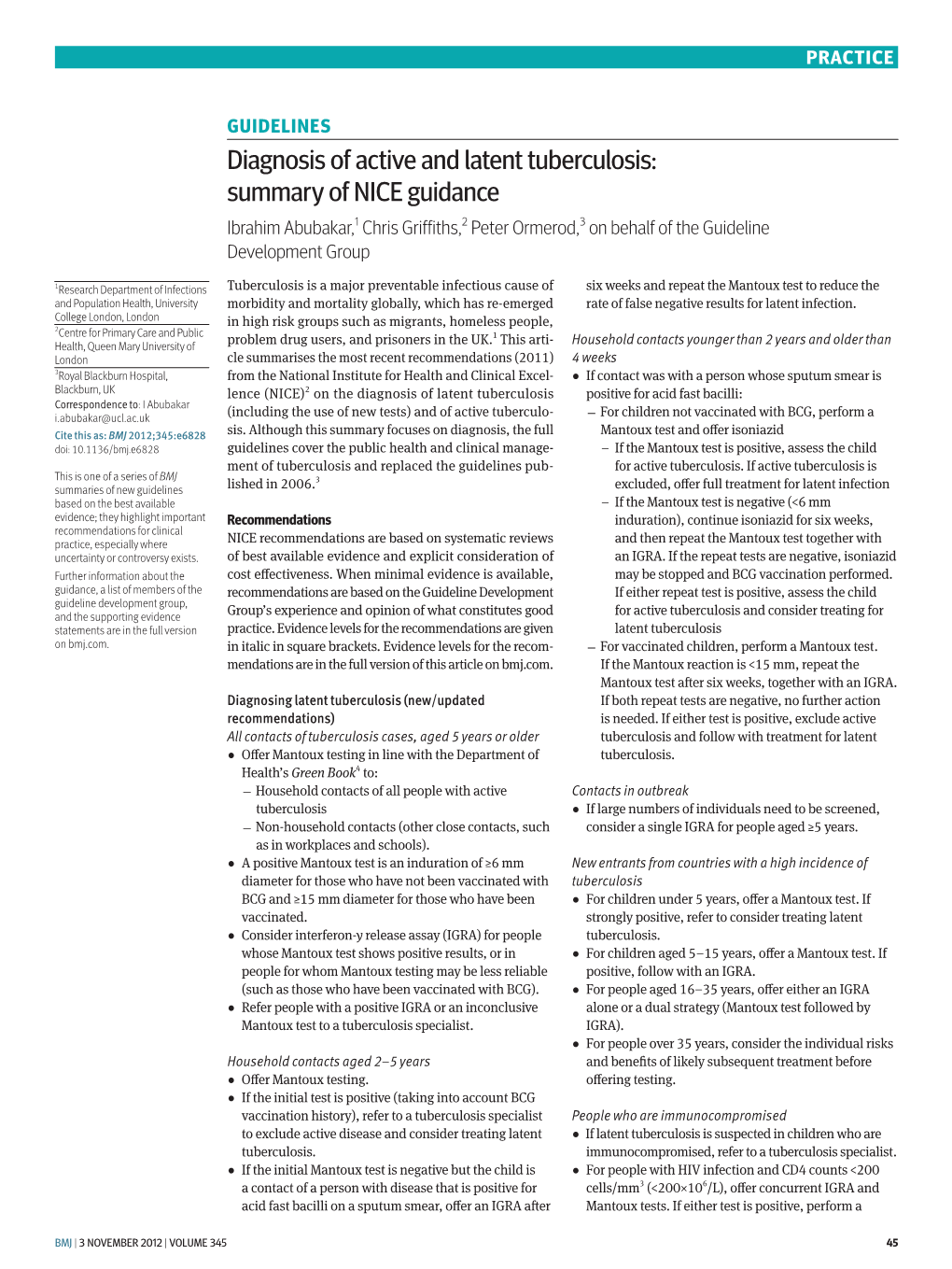 Diagnosis of Active and Latent Tuberculosis