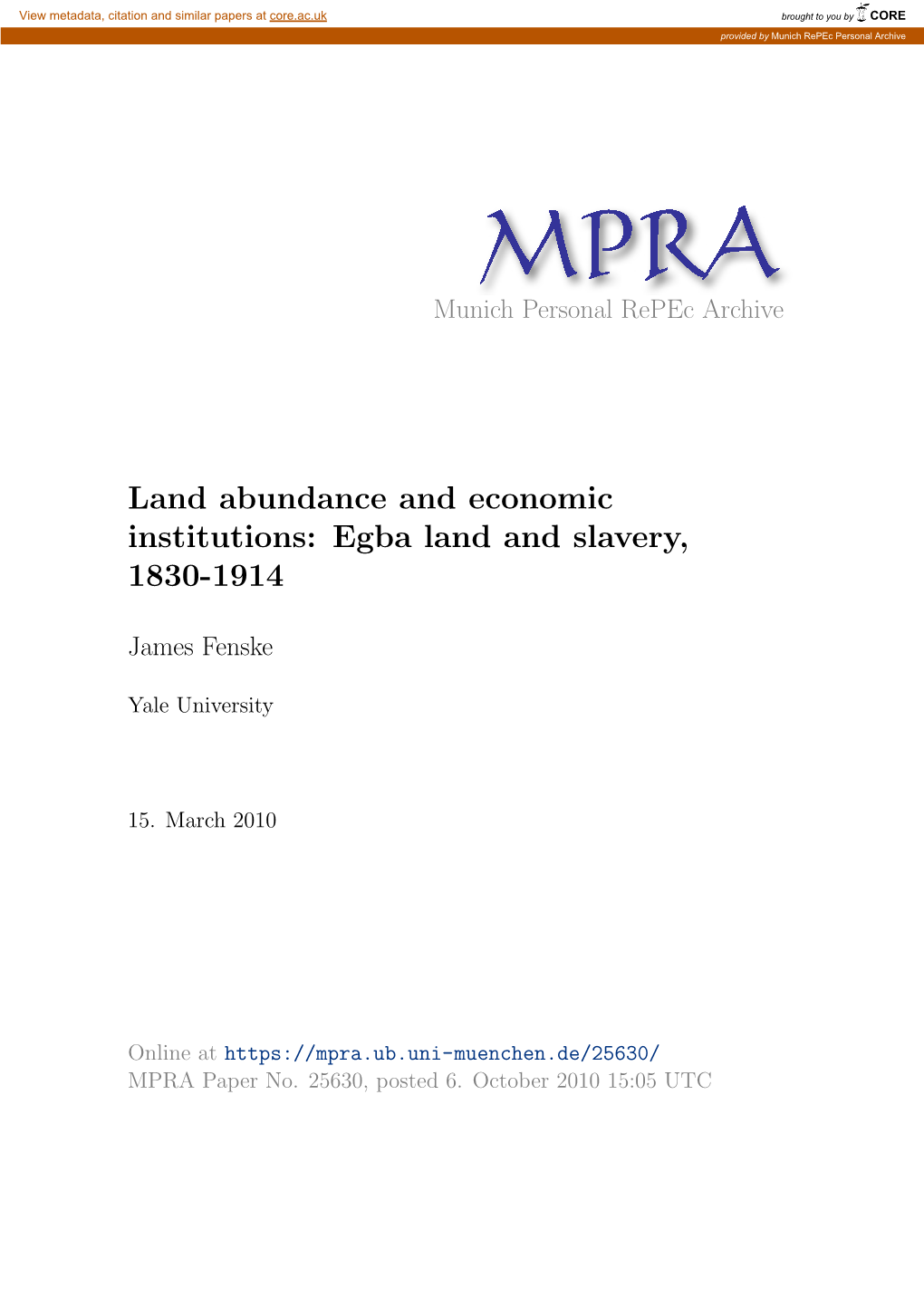 Egba Land and Slavery, 1830-1914