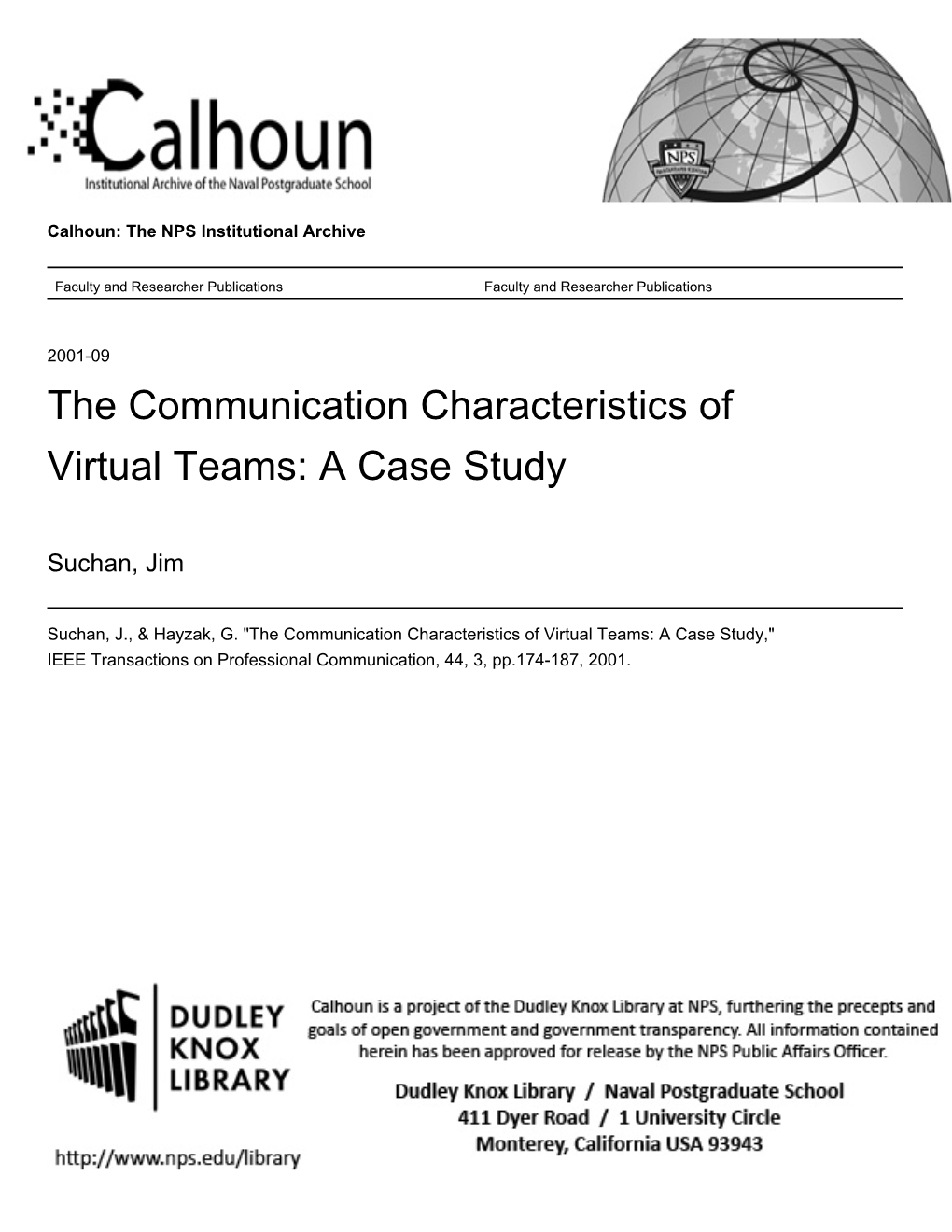 The Communication Characteristics of Virtual Teams: a Case Study