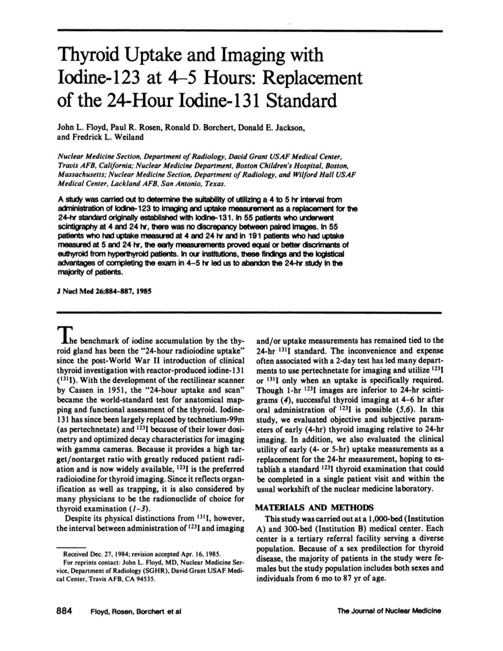 Thyroid Uptake and Imaging with Iodine-123 at 4-5 Hours