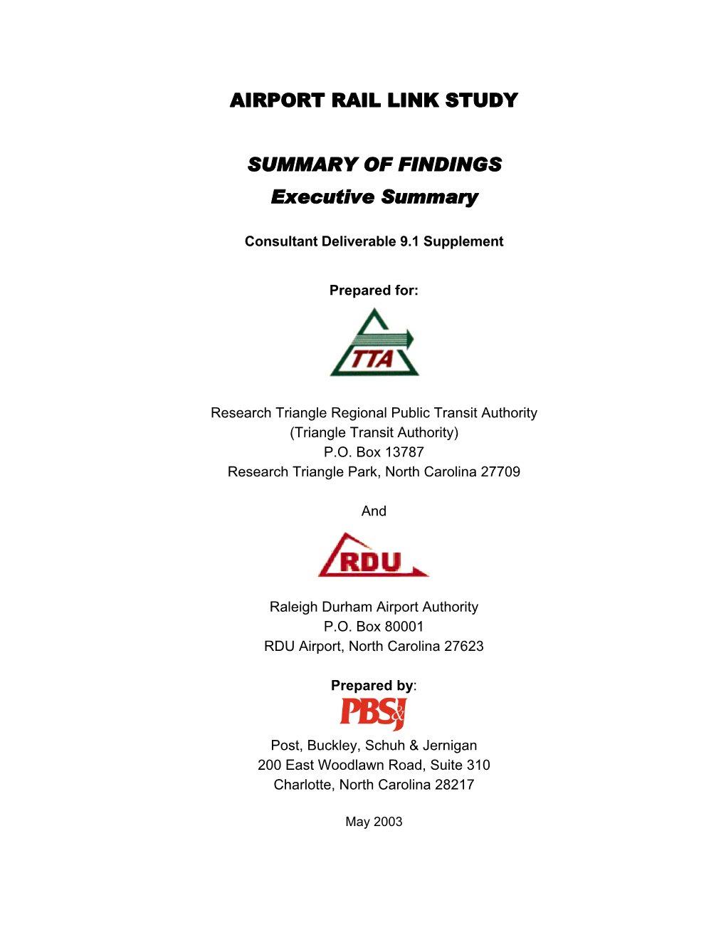 2003 Airport Rail Link Study