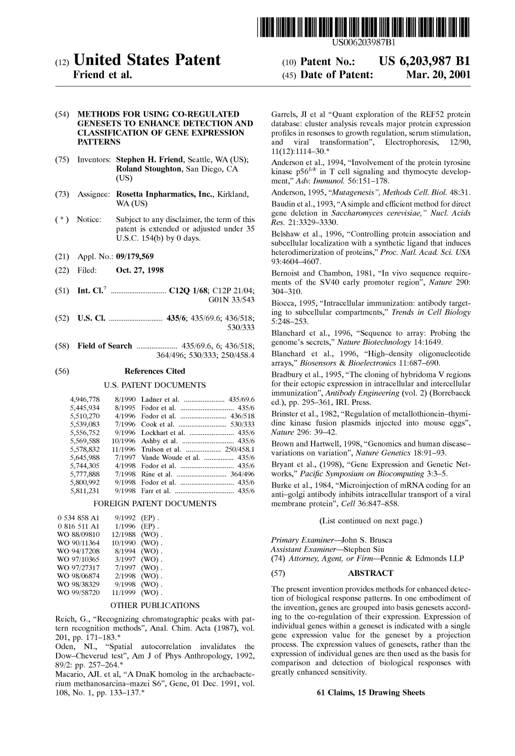 (12) United States Patent (10) Patent No.: US 6,203,987 B1 Friend Et Al