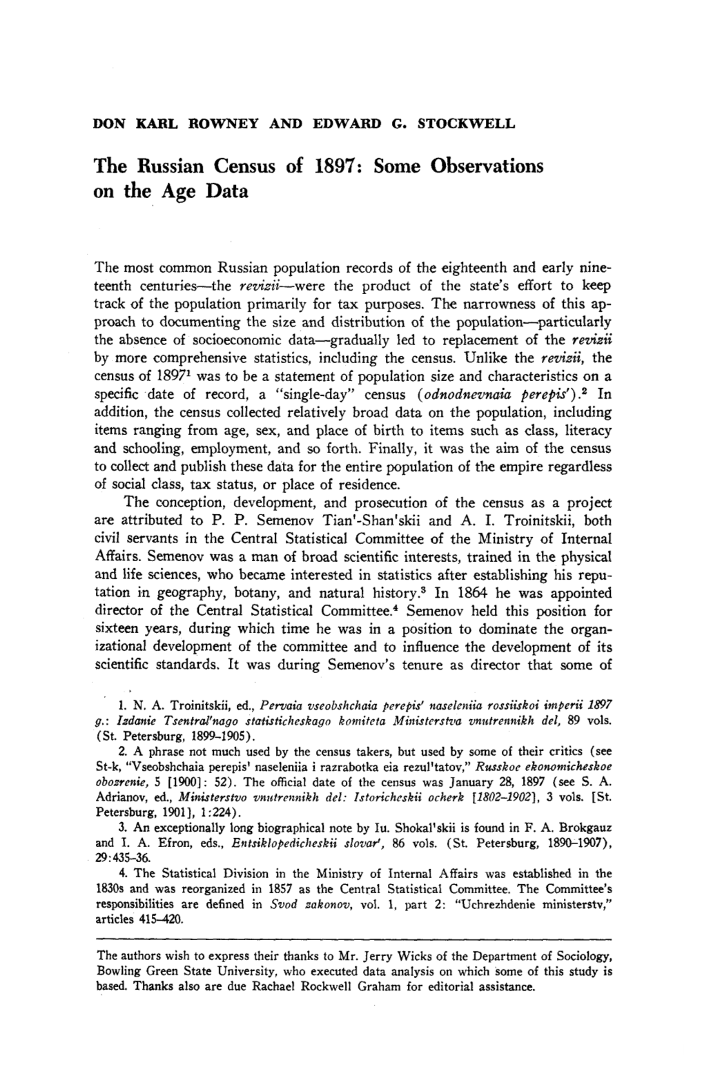 The Russian Census of 1897: Some Observations on the Age Data