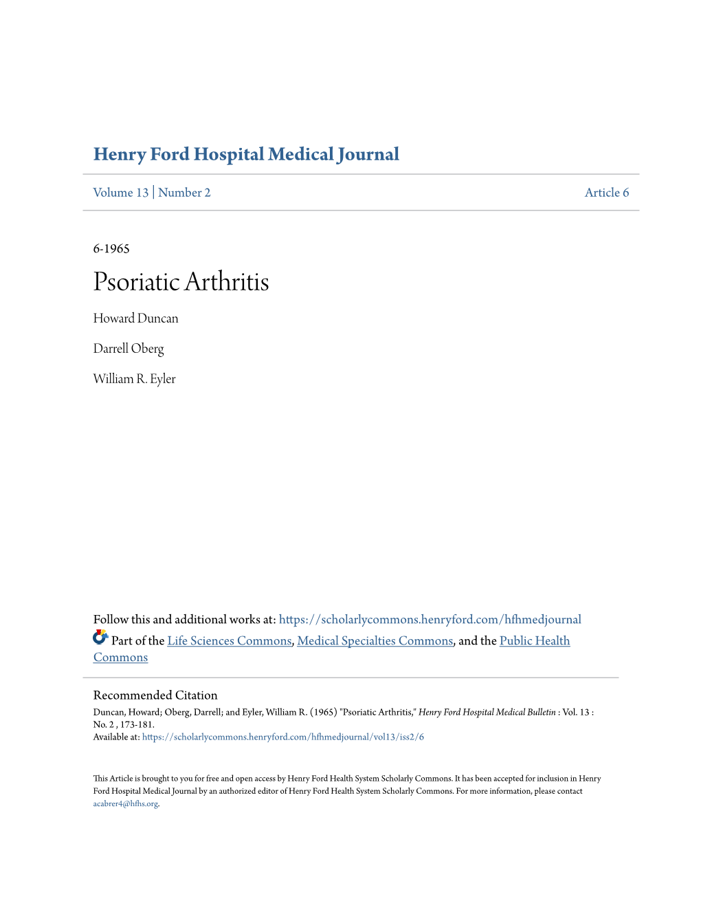 Psoriatic Arthritis Howard Duncan