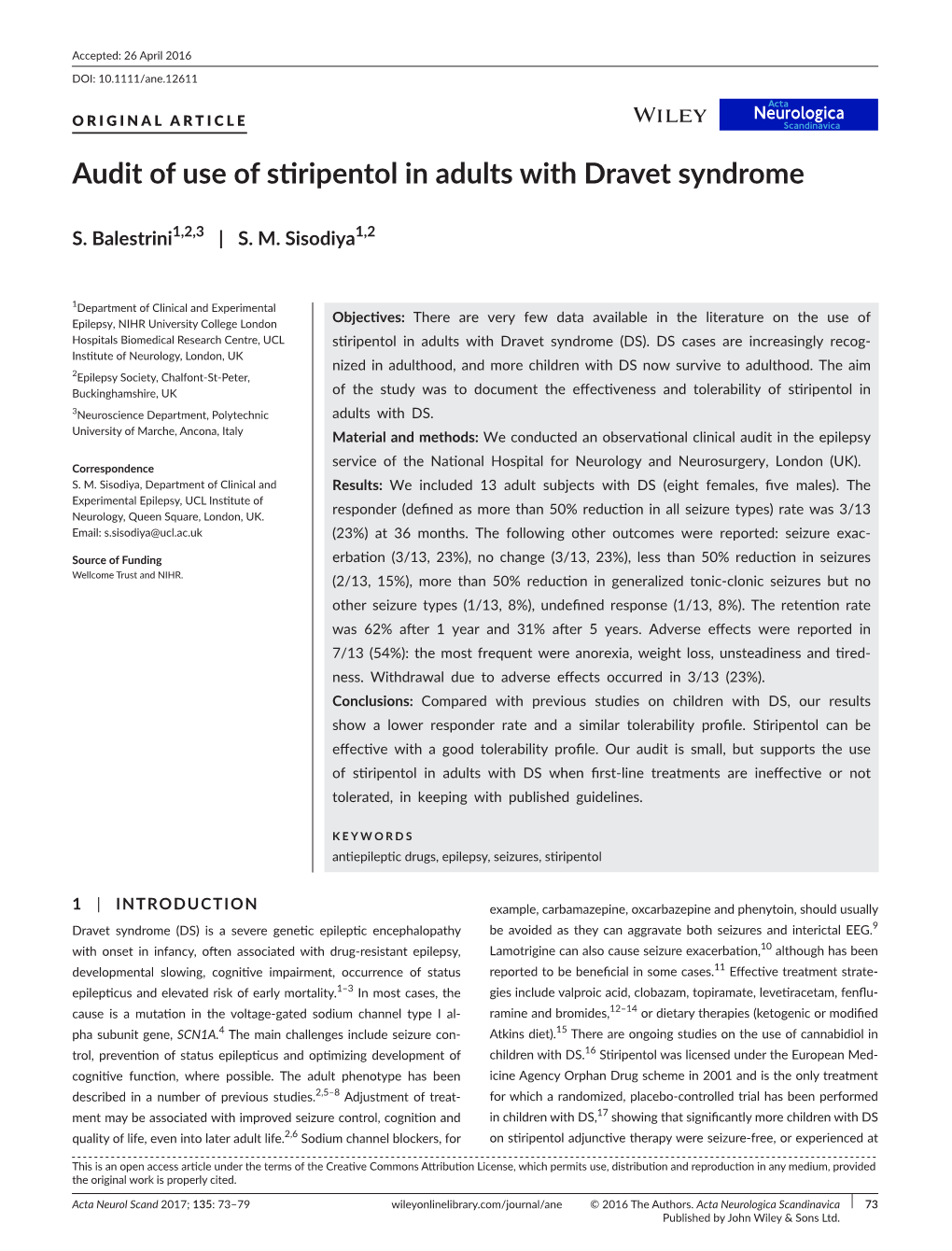 Audit of Use of Stiripentol in Adults with Dravet Syndrome