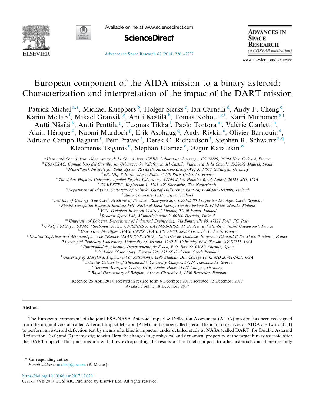 European Component of the AIDA Mission to a Binary Asteroid: Characterization and Interpretation of the Impactof the DART Mission