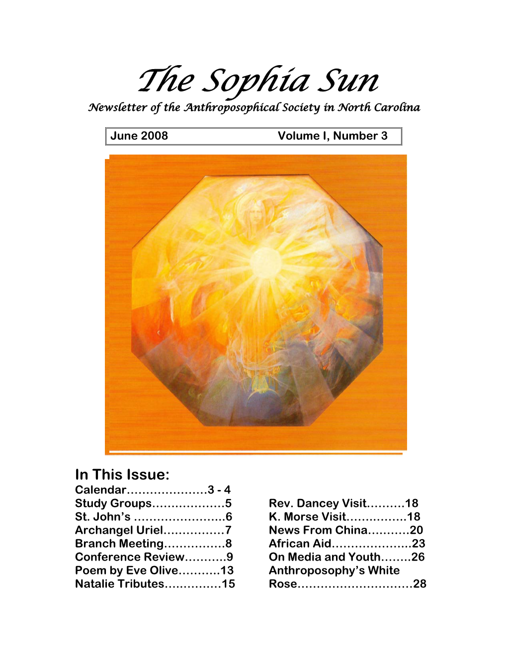 The Sophia Sun Newsletter of the Anthroposophical Society in North Carolina