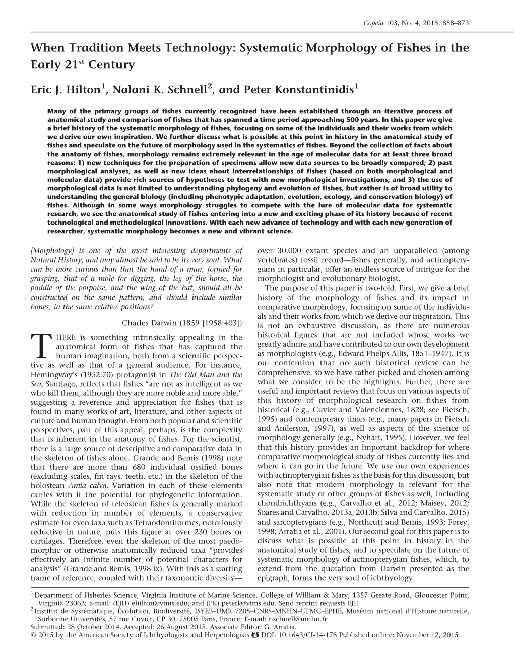 Systematic Morphology of Fishes in the Early 21St Century