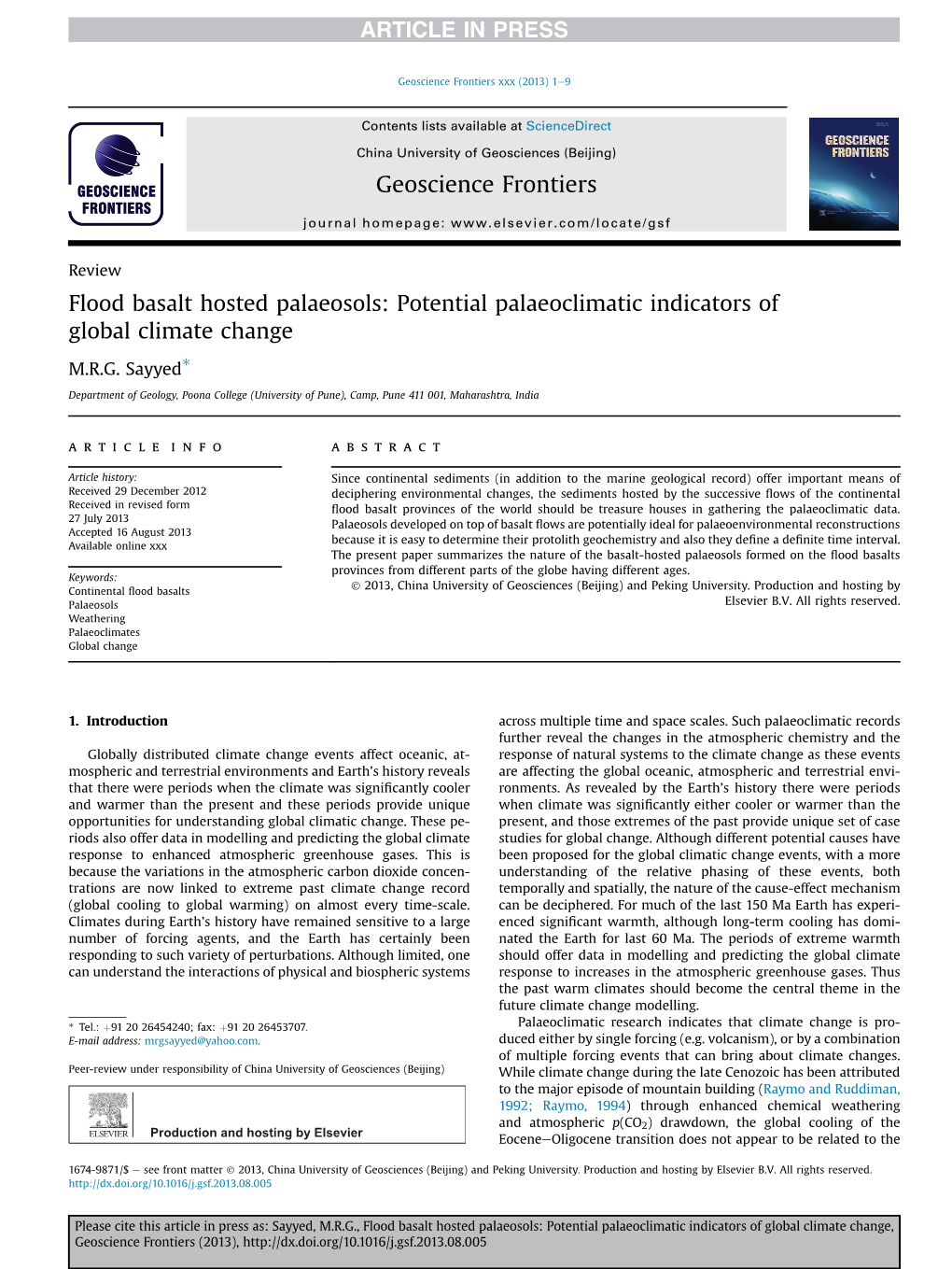 Flood Basalt Hosted Palaeosols: Potential Palaeoclimatic Indicators of Global Climate Change