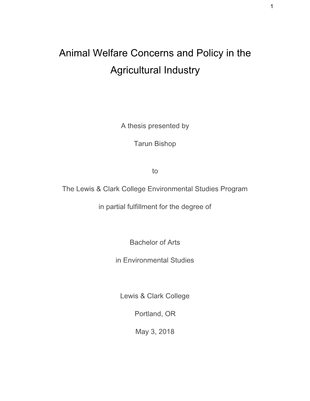 Animal Welfare Concerns and Policy in the Agricultural Industry