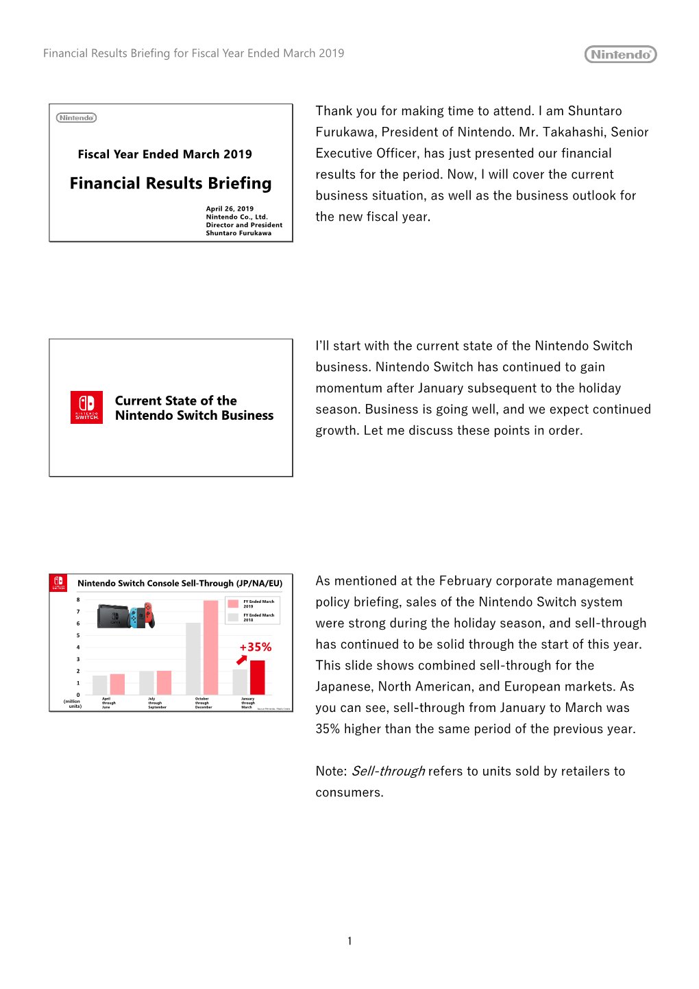 Financial Results Briefing for Fiscal Year Ended March 2019