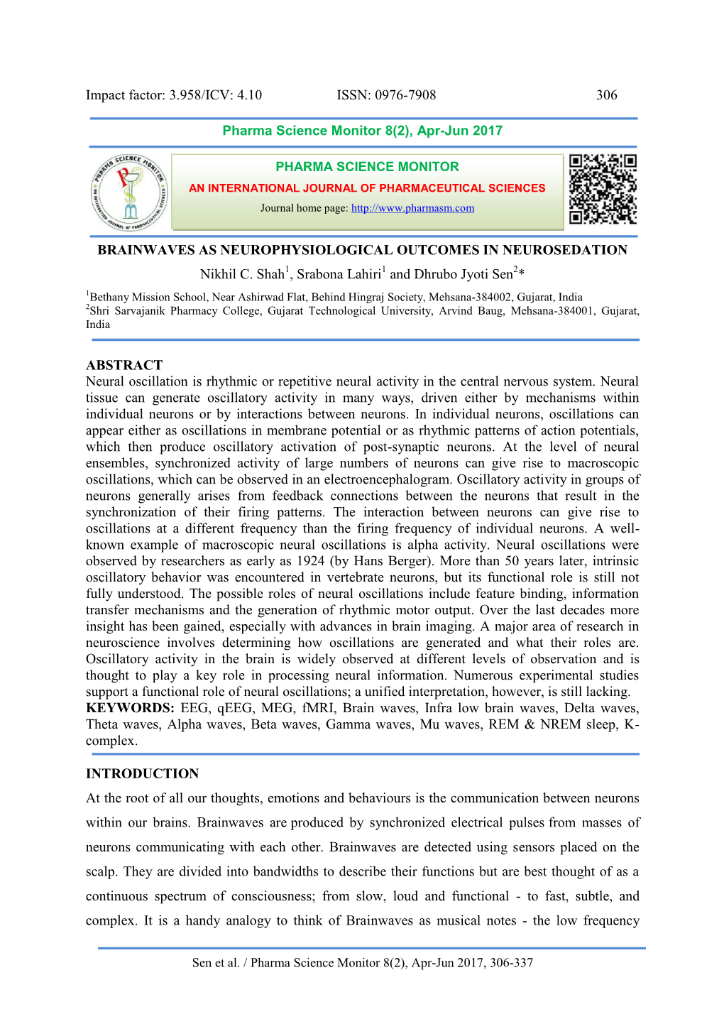 Impact Factor: 3.958/ICV: 4.10 ISSN: 0976-7908 306 BRAINWAVES AS