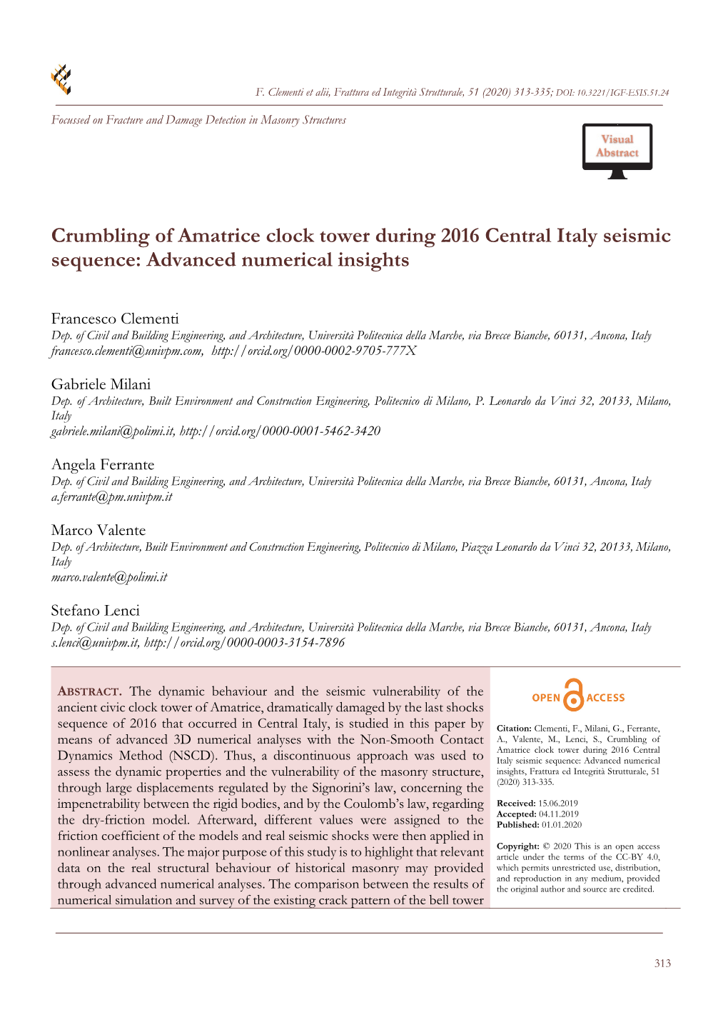 Crumbling of Amatrice Clock Tower During 2016 Central Italy Seismic Sequence: Advanced Numerical Insights