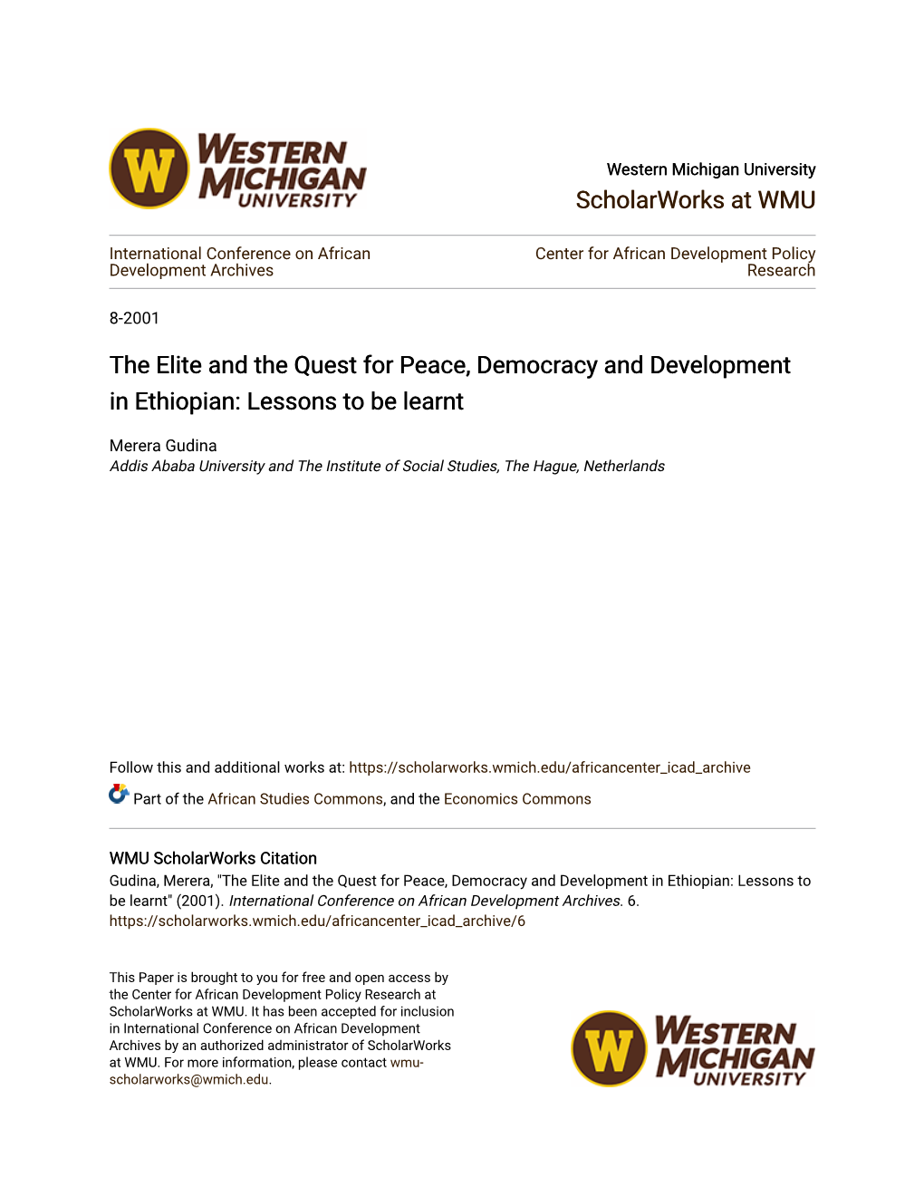 The Elite and the Quest for Peace, Democracy and Development in Ethiopian: Lessons to Be Learnt