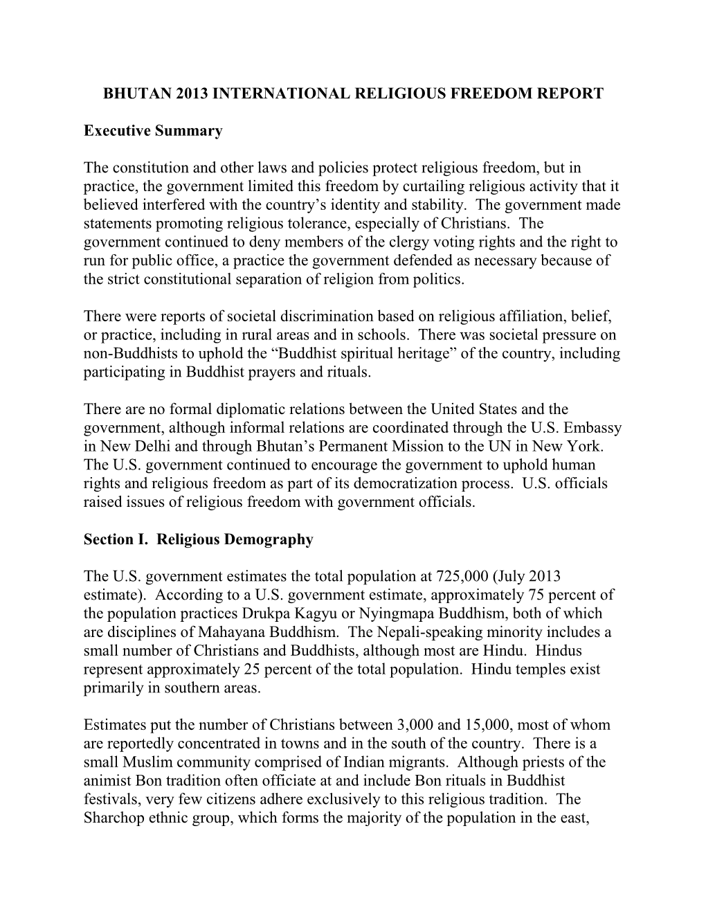 Bhutan 2013 International Religious Freedom Report