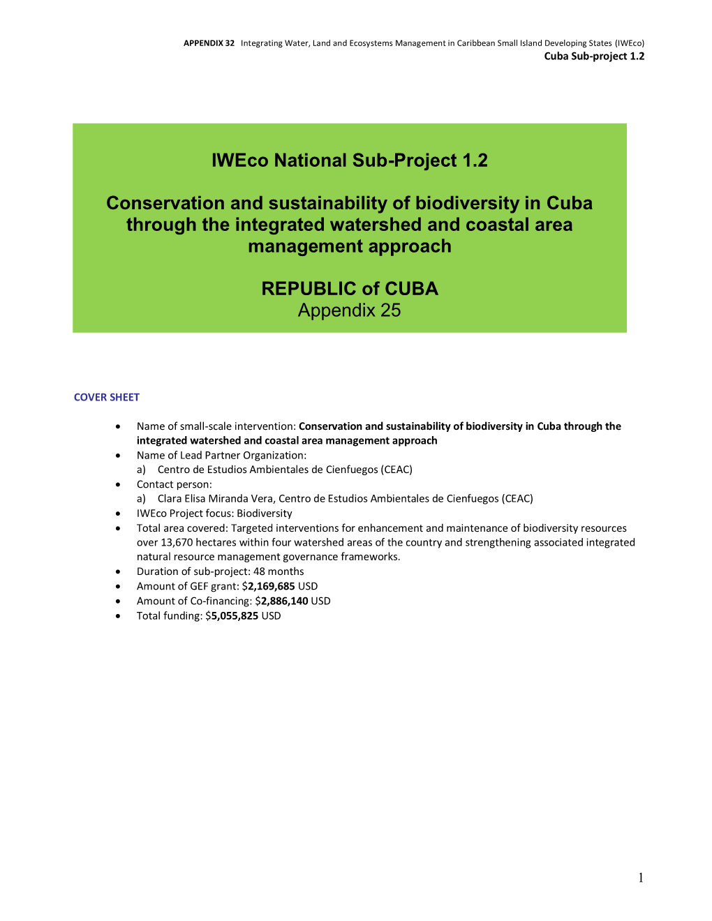 Conservation and Sustainability of Biodiversity in Cuba Through the Integrated Watershed and Coastal Area Management Approach