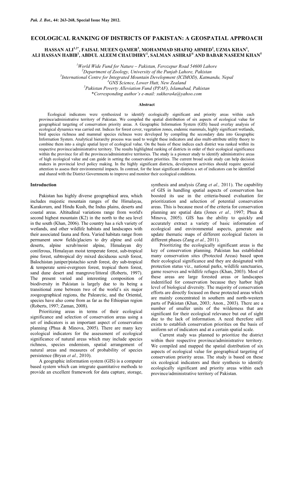 Ecological Ranking of Districts of Pakistan: a Geospatial Approach