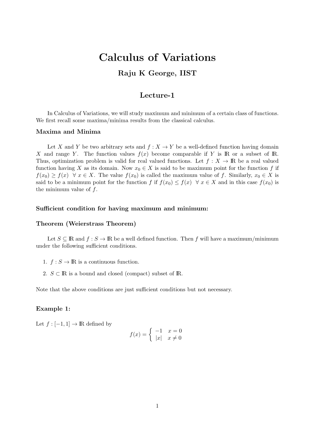 Calculus of Variations Raju K George, IIST