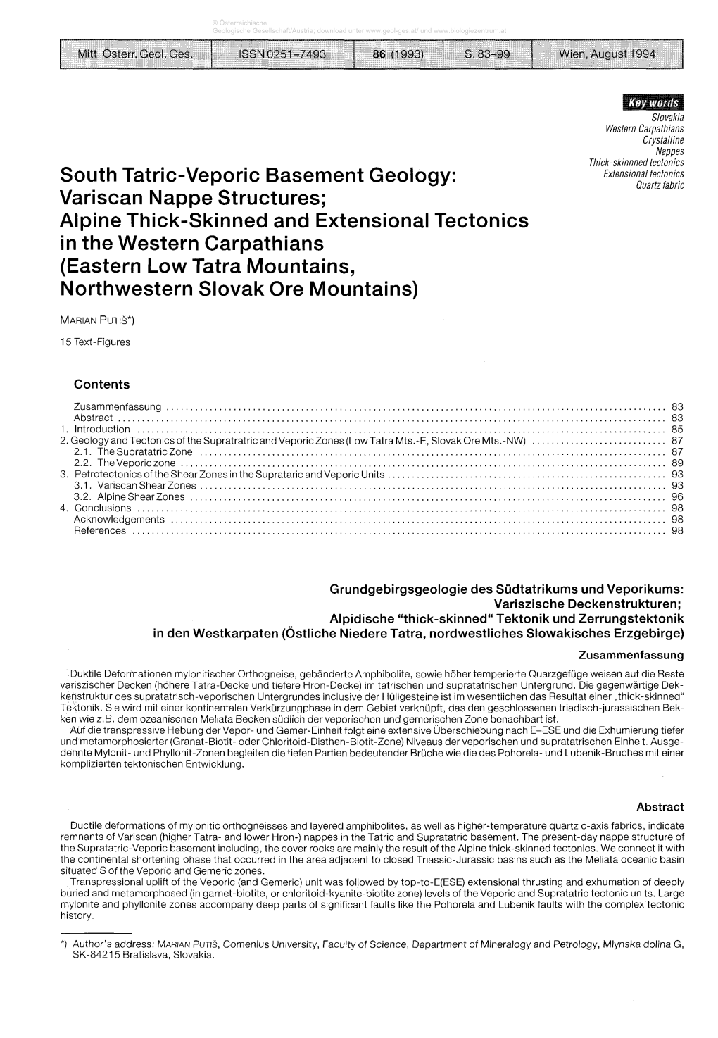 South Tatric-Veporic Basement Geology