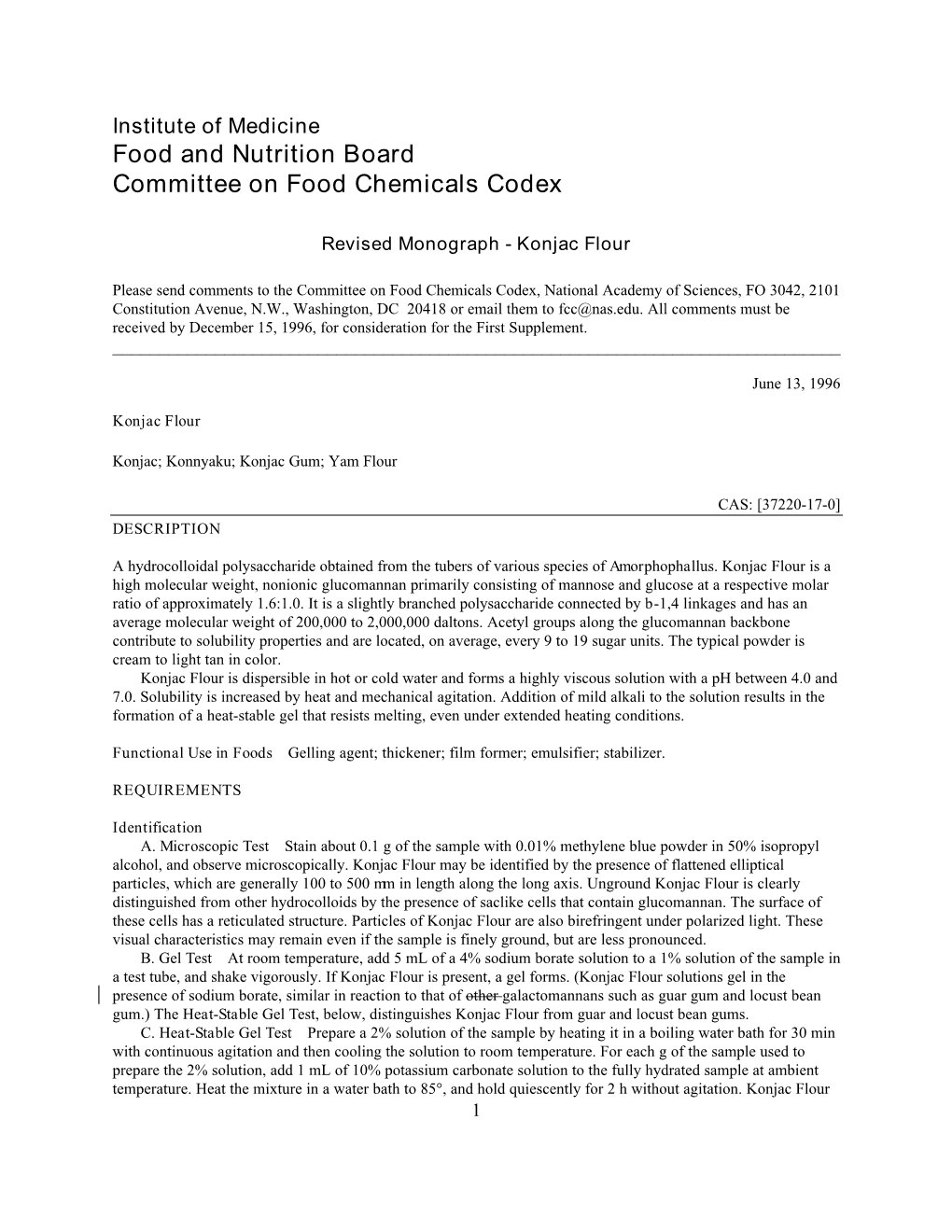 Food and Nutrition Board Committee on Food Chemicals Codex