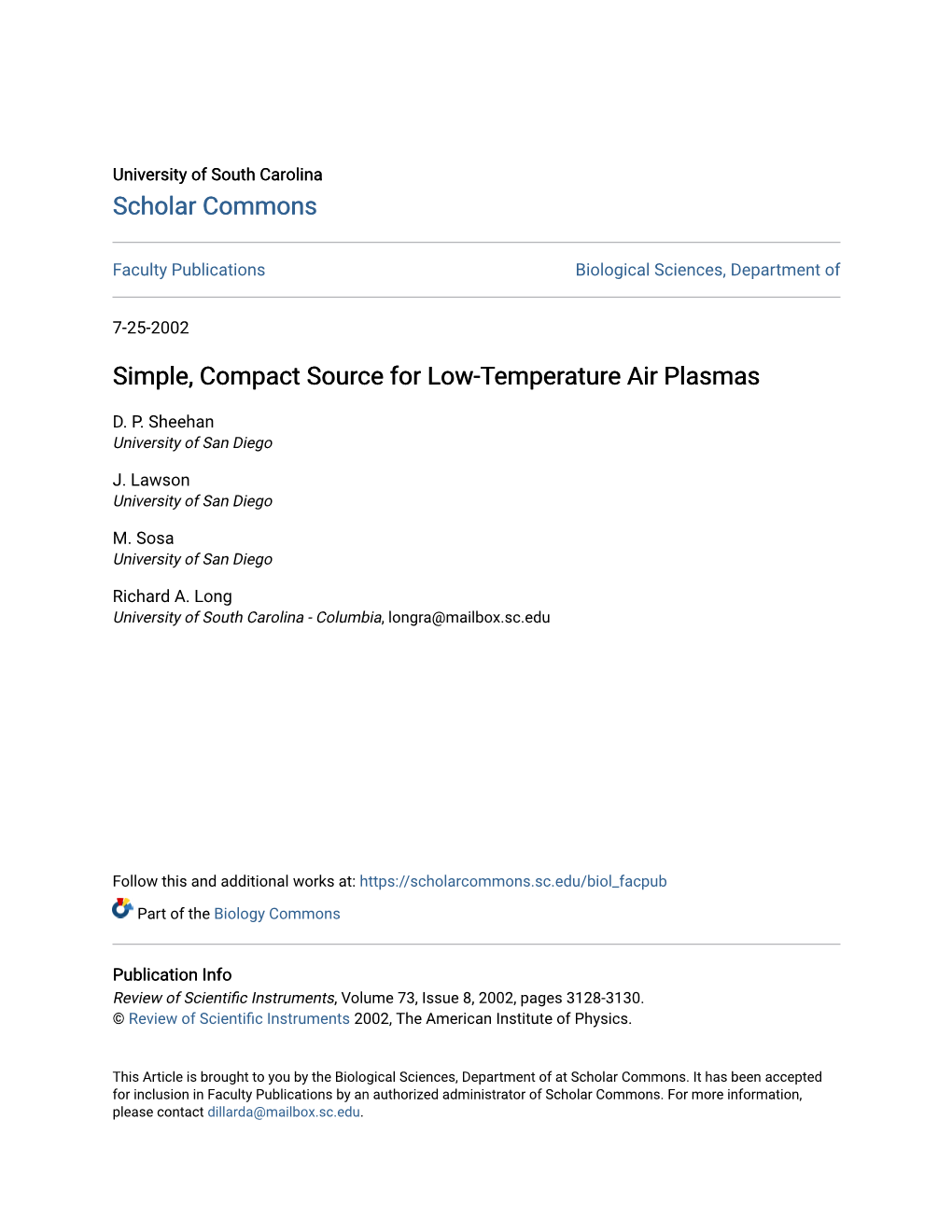 Simple, Compact Source for Low-Temperature Air Plasmas