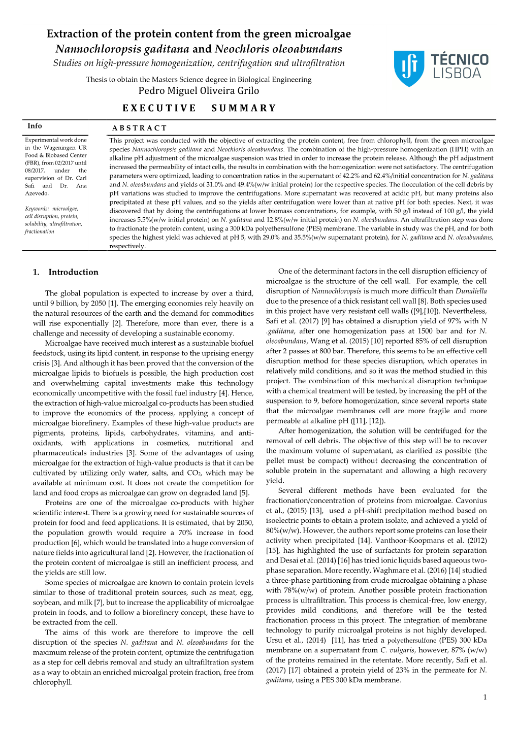 Extraction of the Protein Content from the Green Microalgae