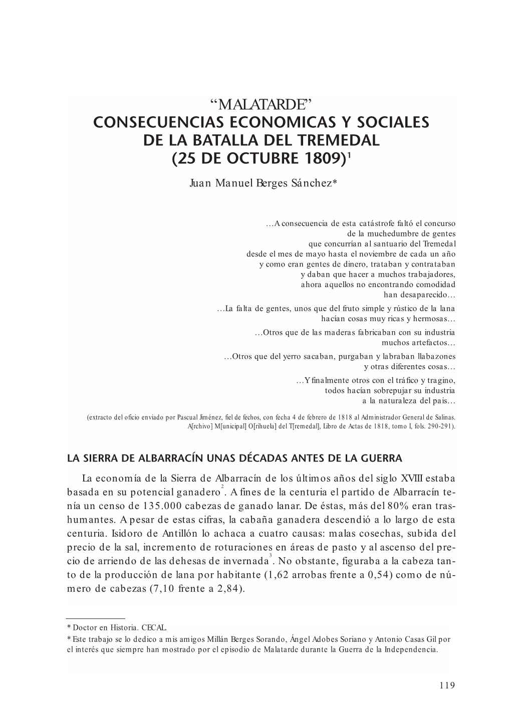 Consecuencias Economicas Y Sociales De La Batalla Del Tremedal (25 De Octubre 1809)1