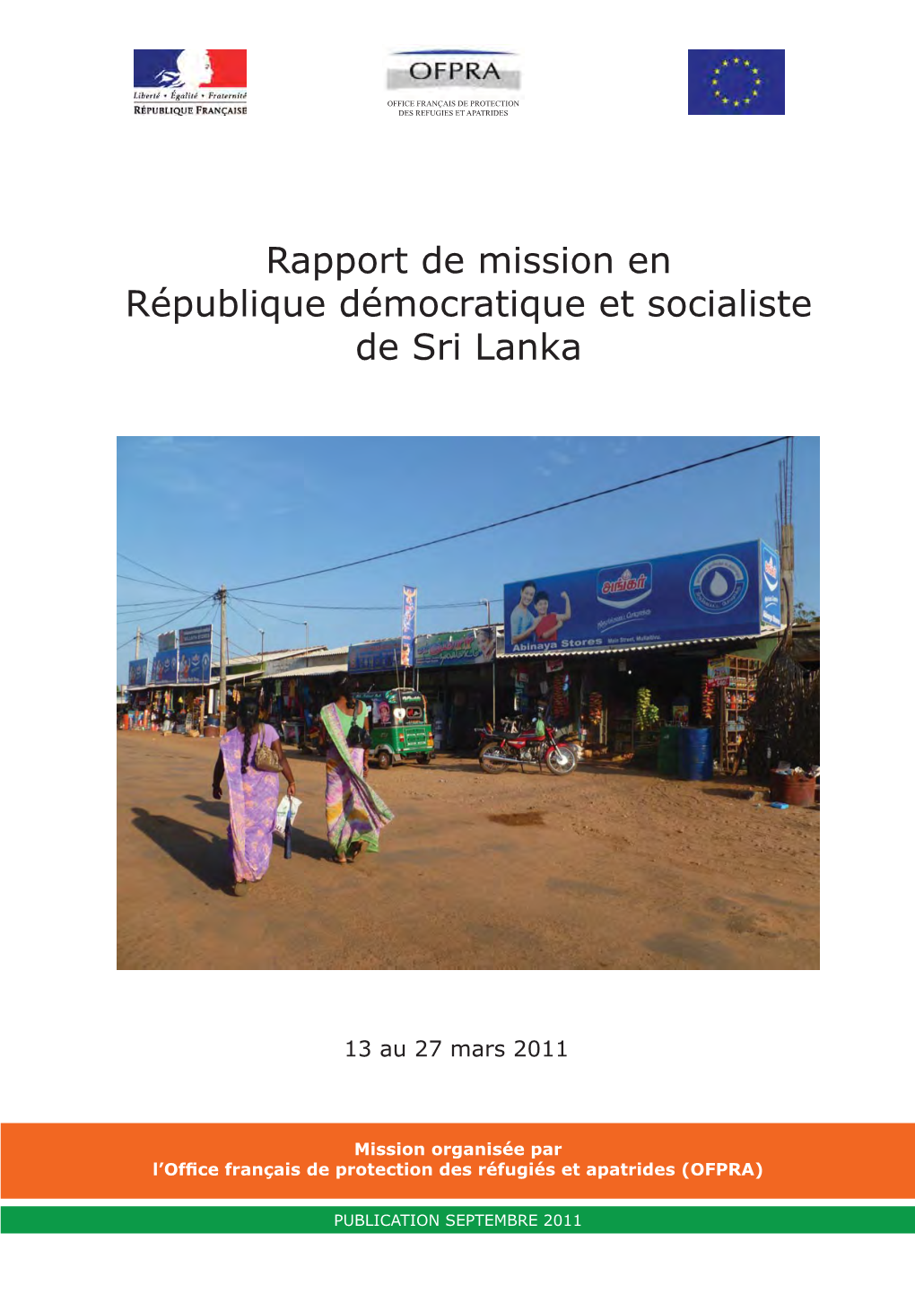 OFPRA, Rapport De Mission Au Sri Lanka Du 13 Au 27 Mars 2011