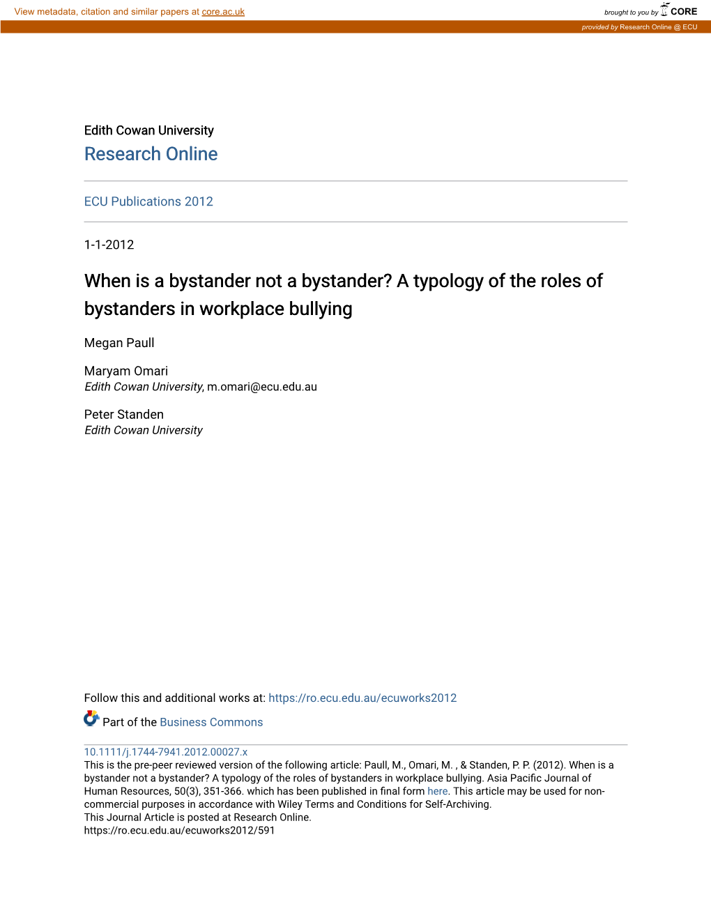 A Typology of the Roles of Bystanders in Workplace Bullying