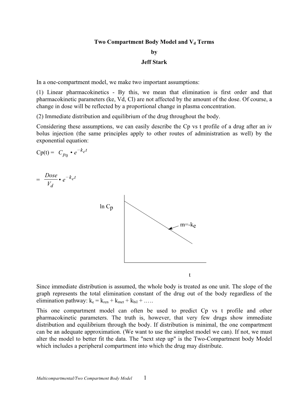 Two Compartment Body Model and Vd Terms by Jeff Stark
