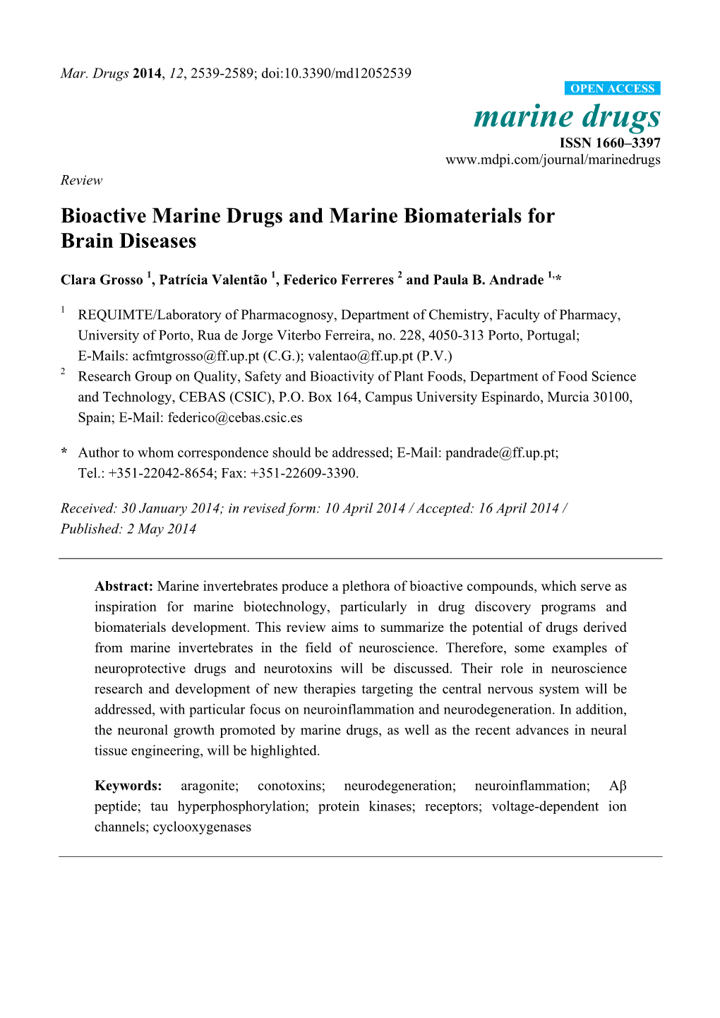 Bioactive Marine Drugs and Marine Biomaterials for Brain Diseases